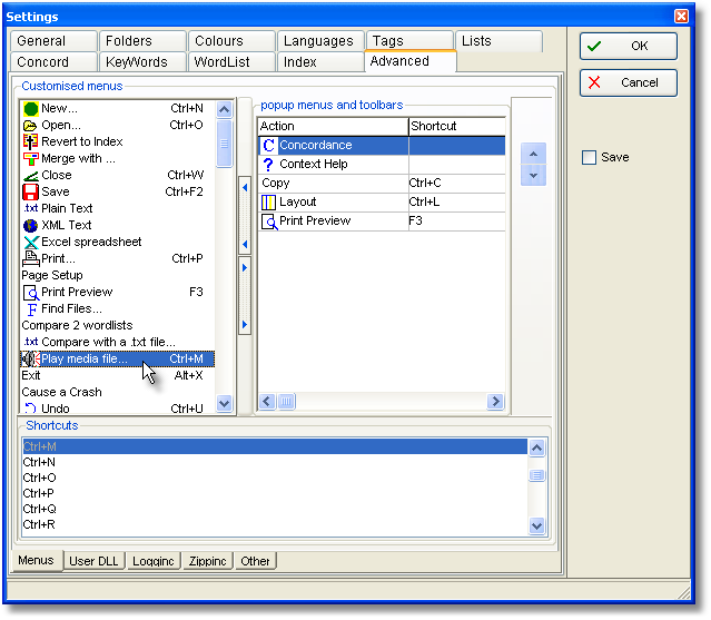 customising popup menu